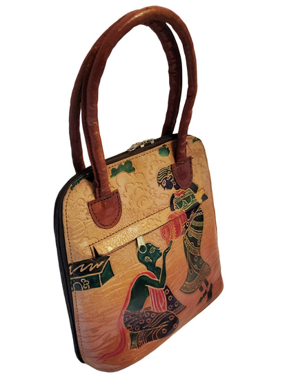 Shantiniketan Pure Leather Traditional Printed Handbag Fullchain Batua Lady Matka