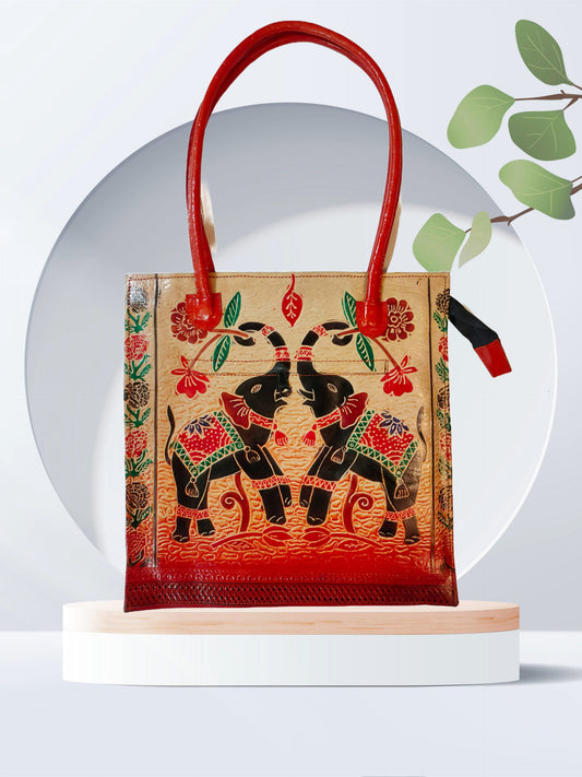 Shantiniketan Genuine Leather Traditional Design Shoulder Bag Laptop Bag Square Shape