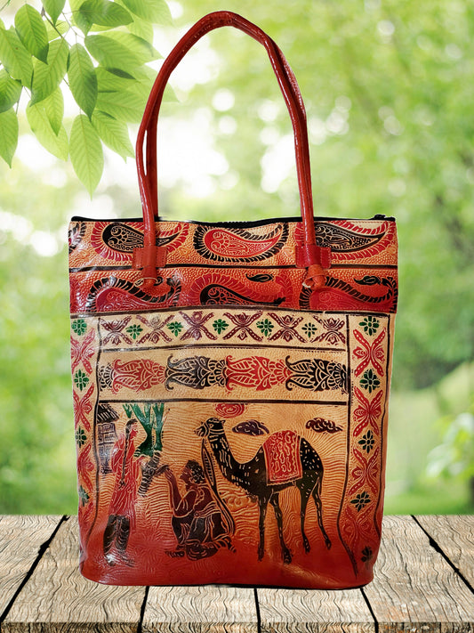 Shantiniketan Genuine Leather Ladies Shoulder Bag Traditional Camel Farmer 14 X 14