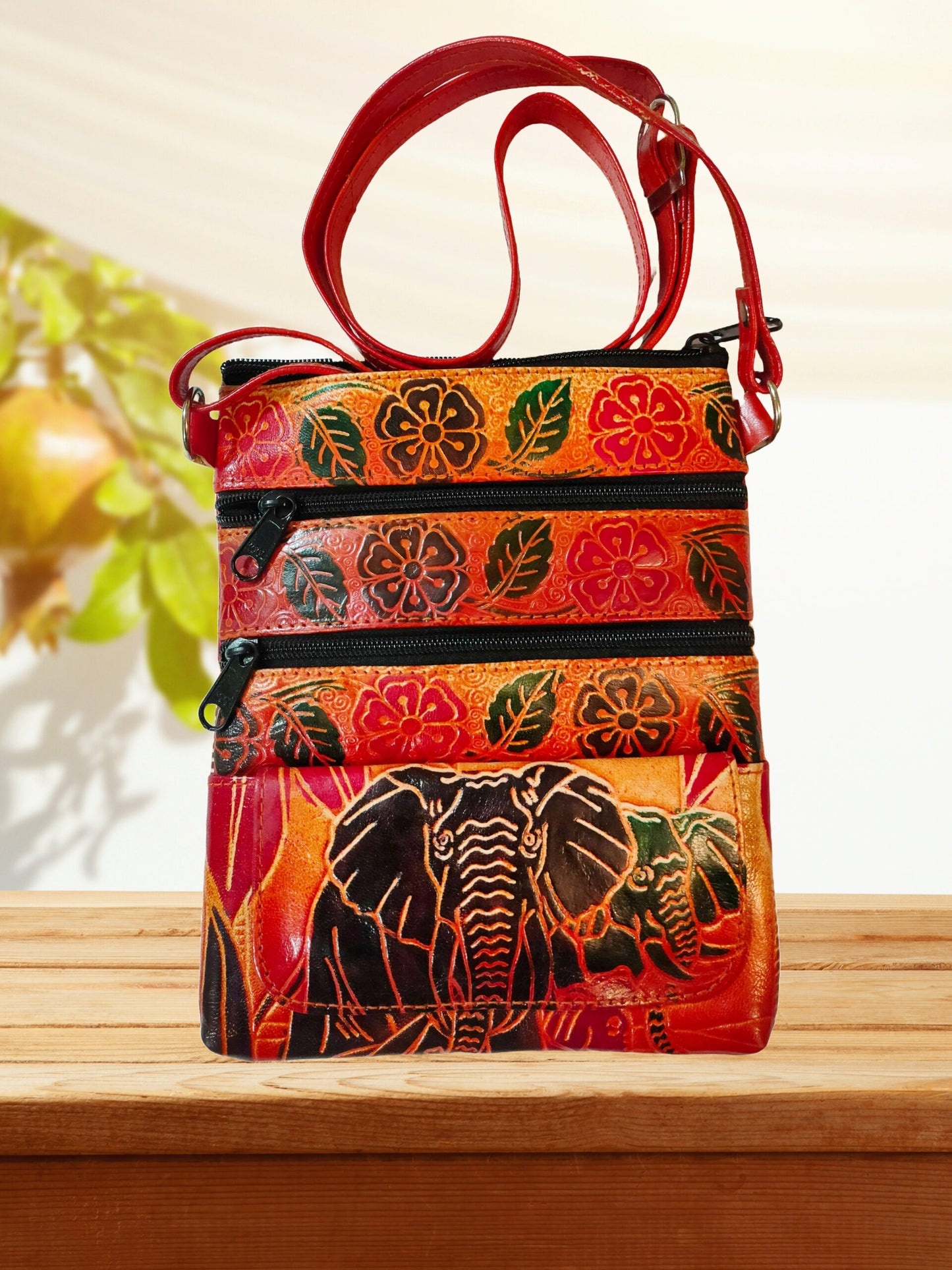 Shantiniketan Pure Leather Womens Purse Crossbody Shoulder Elephant
