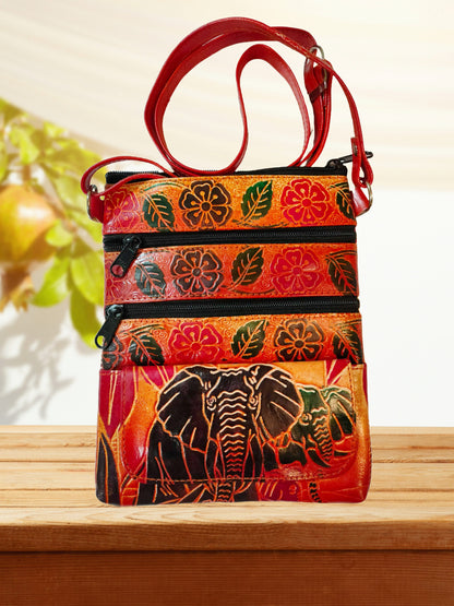 Shantiniketan Pure Leather Womens Purse Crossbody Shoulder Elephant