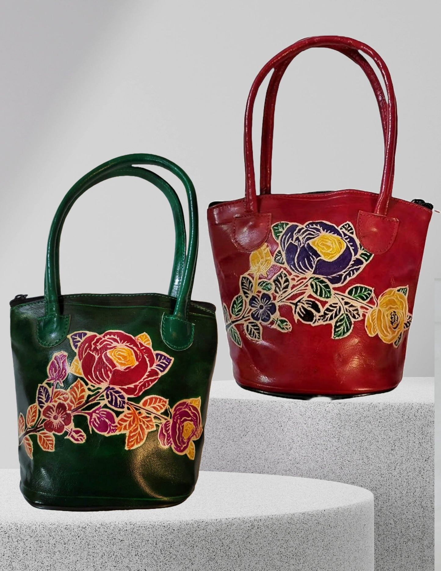 Shantiniketan Multicolor Leather Hand Bag Small Batua Red+Green