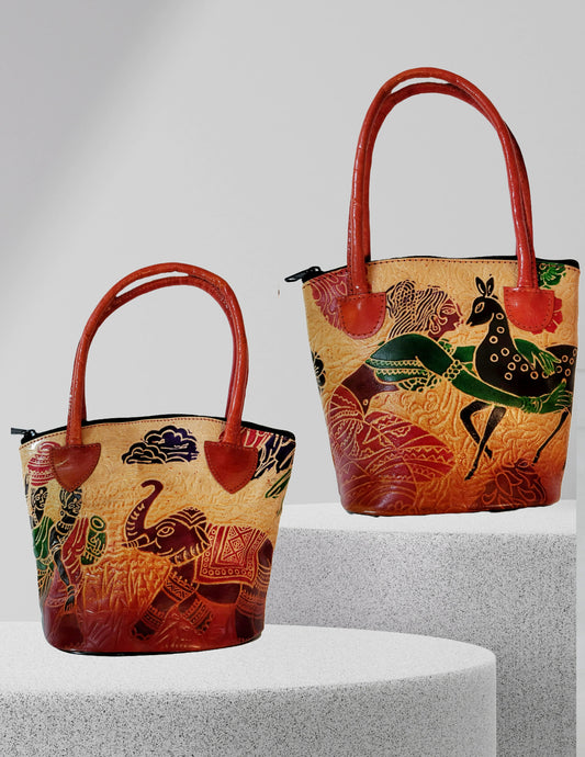 Shantiniketan Pure Leather Small Batua (Combo Of 2) Lady Elephant+Shakuntala