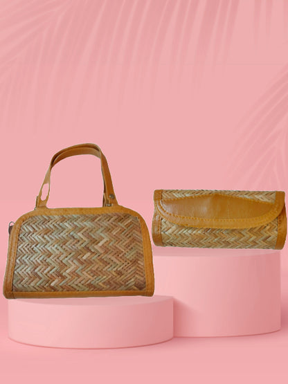 Bamboo Shital Pati Combo Products Of 2 Ecofriendly HandBag With Clutch