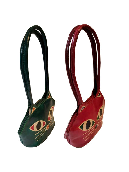 CLASSIQUE Shantiniketan Ladies Handbag Batua Cat Print Red+Green