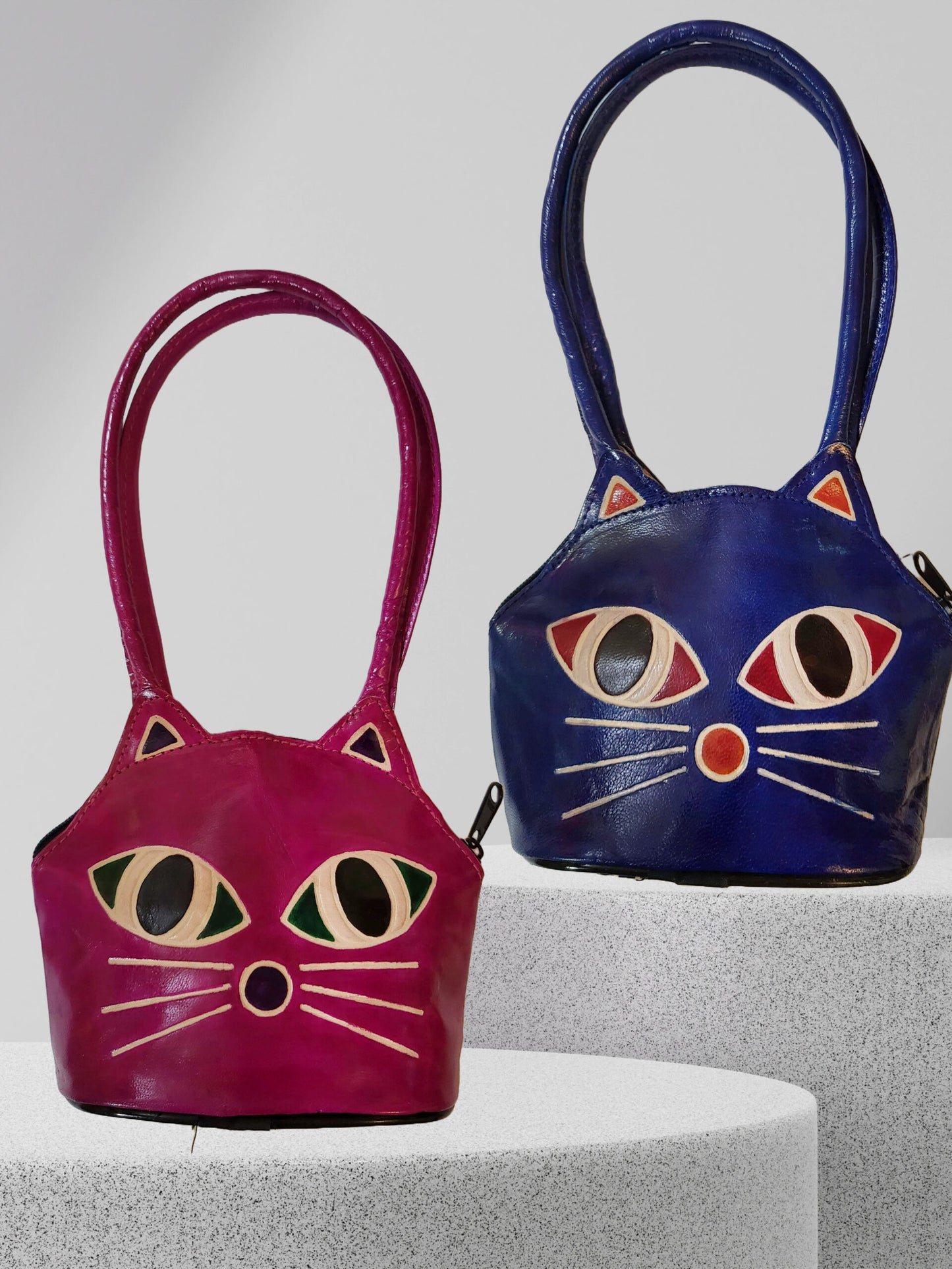 CLASSIQUE Shantiniketan Ladies Handbag Batua Cat Print Pink+Blue