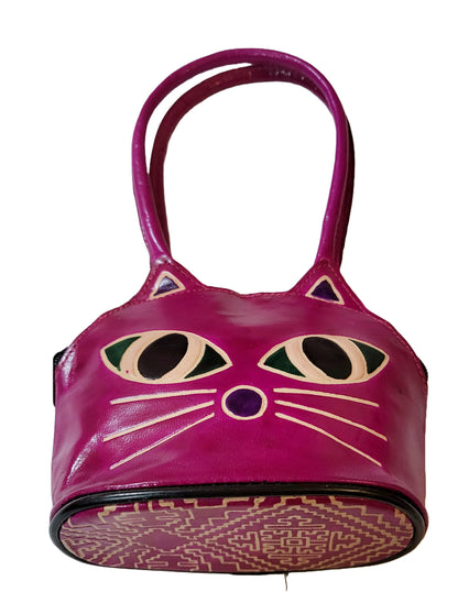 CLASSIQUE Shantiniketan Ladies Handbag Batua Cat Print Pink+Blue