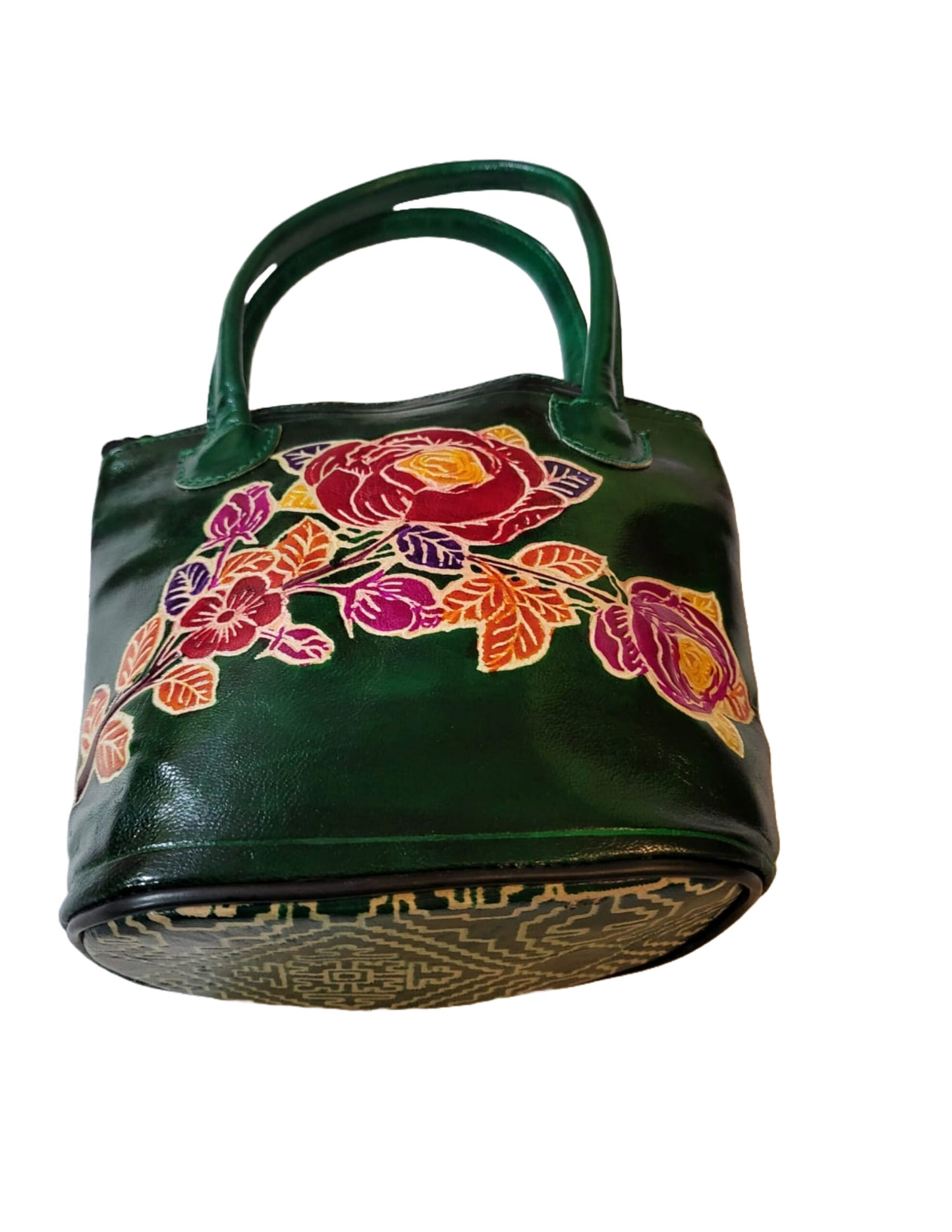 Shantiniketan Multicolor Leather Hand Bag Small Batua Red+Green