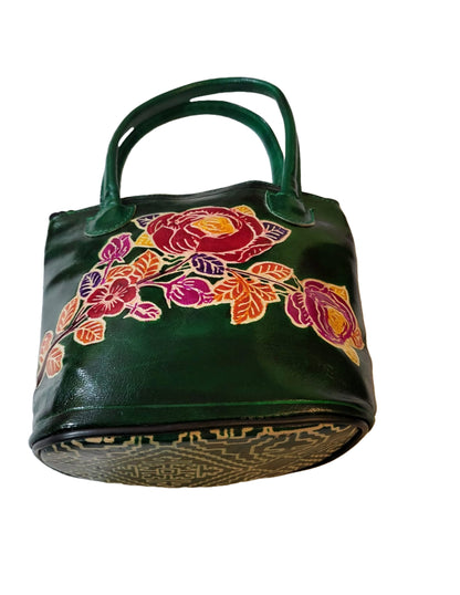 Shantiniketan Multicolor Leather Hand Bag Small Batua Red+Green
