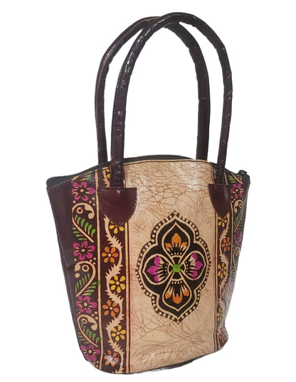 Shantiniketan Pure Leather Brown Batik Medium Batua