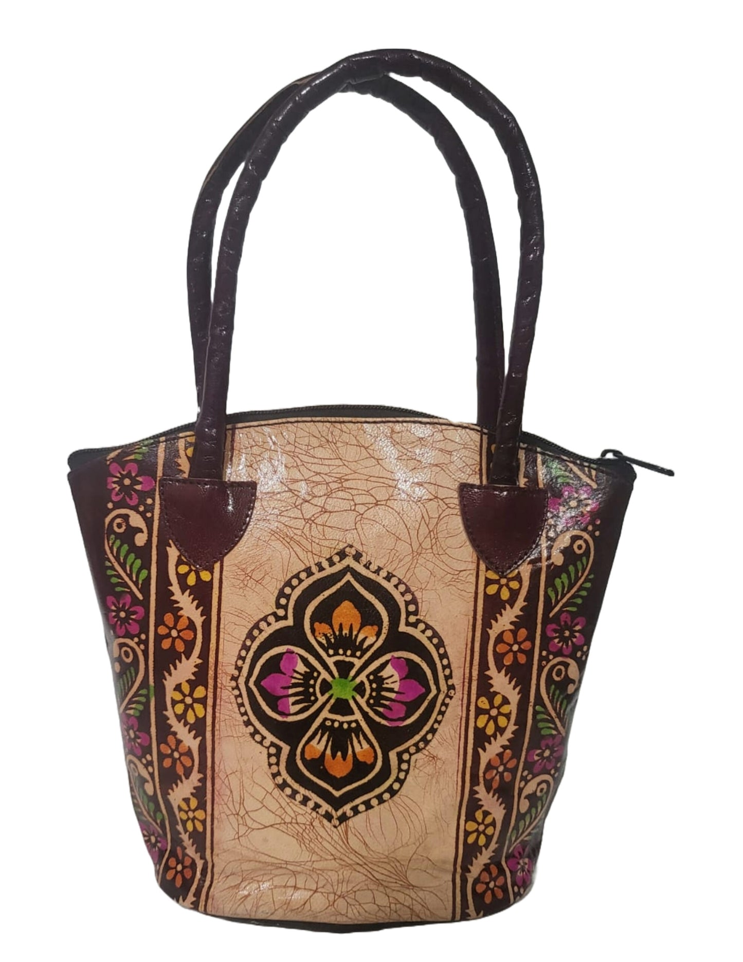 Shantiniketan Pure Leather Brown Batik Medium Batua