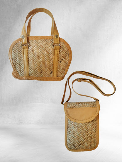 Bamboo Shital Pati Hand Bag And Sling Bag Combo