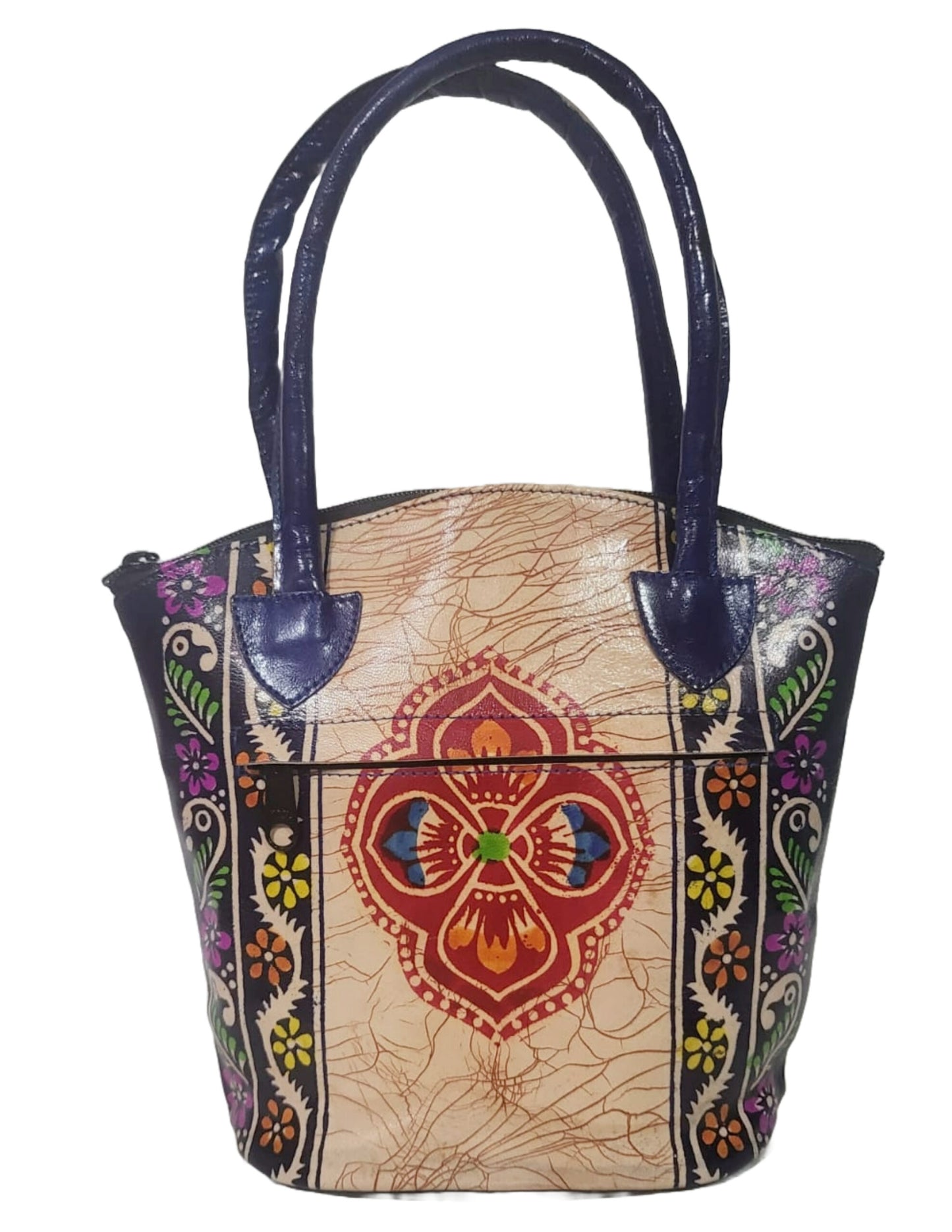 Shantiniketan Pure Leather Blue Batik Medium Batua