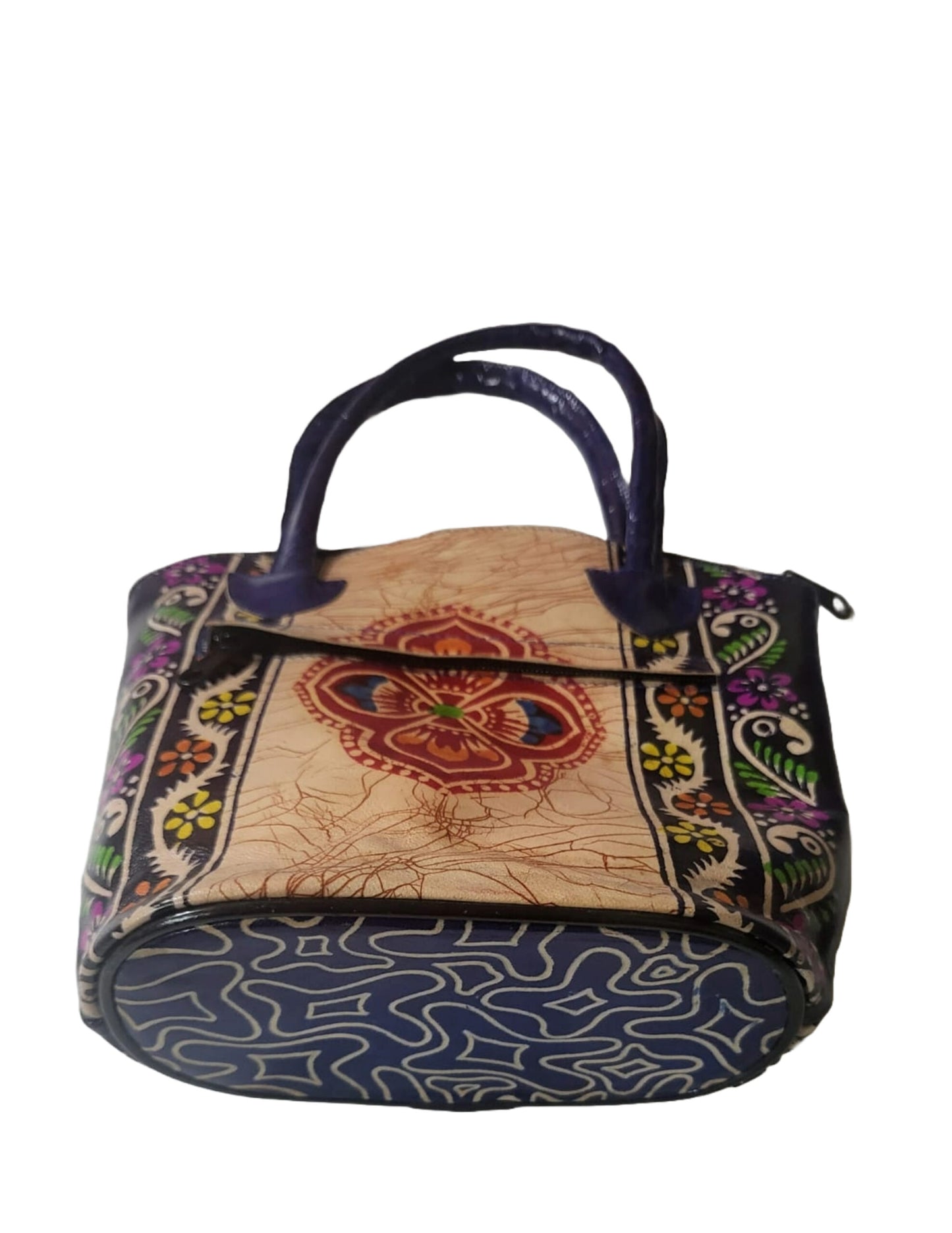 Shantiniketan Pure Leather Blue Batik Medium Batua