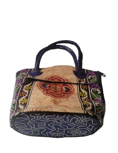 Shantiniketan Pure Leather Blue Batik Medium Batua