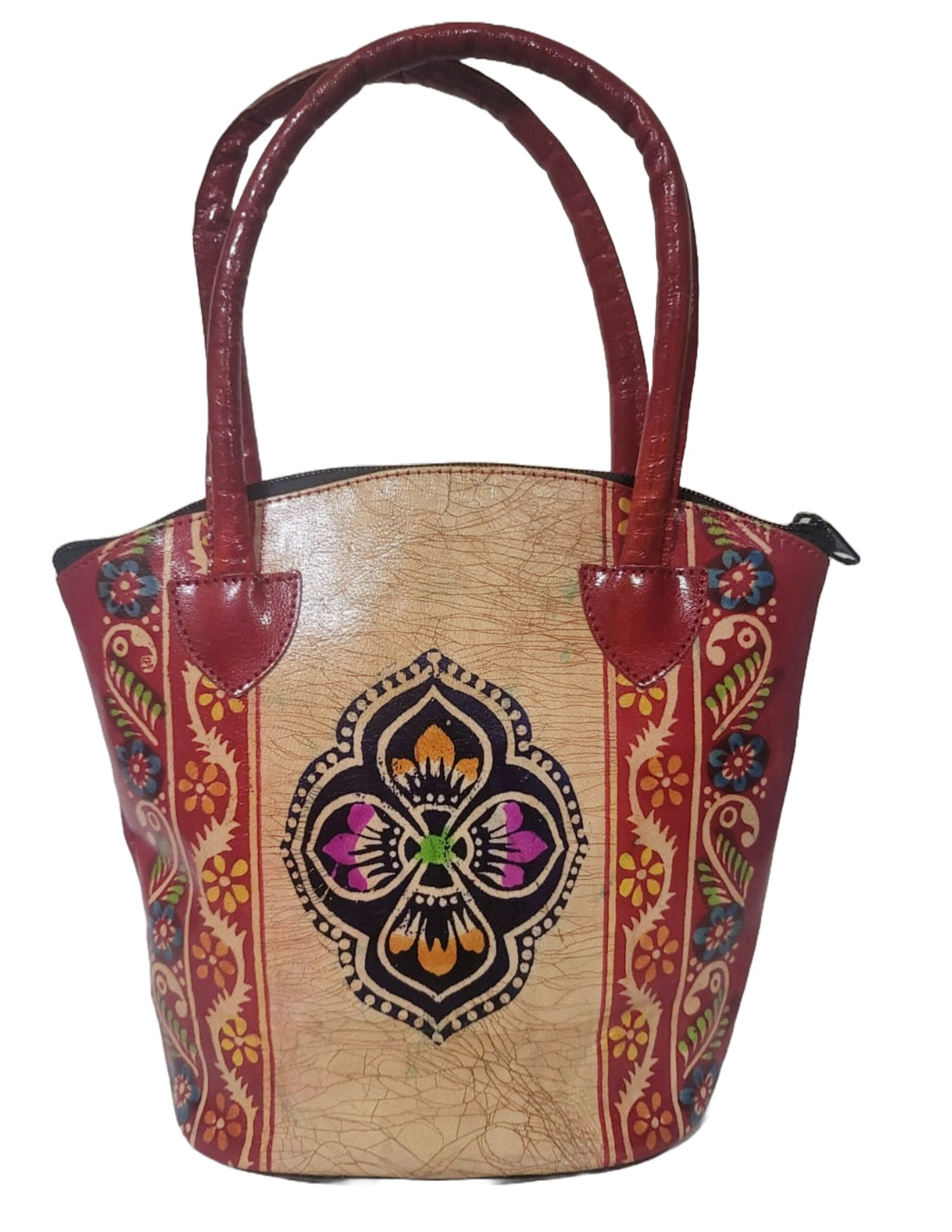Shantiniketan Pure Leather Red Batik Medium Batua