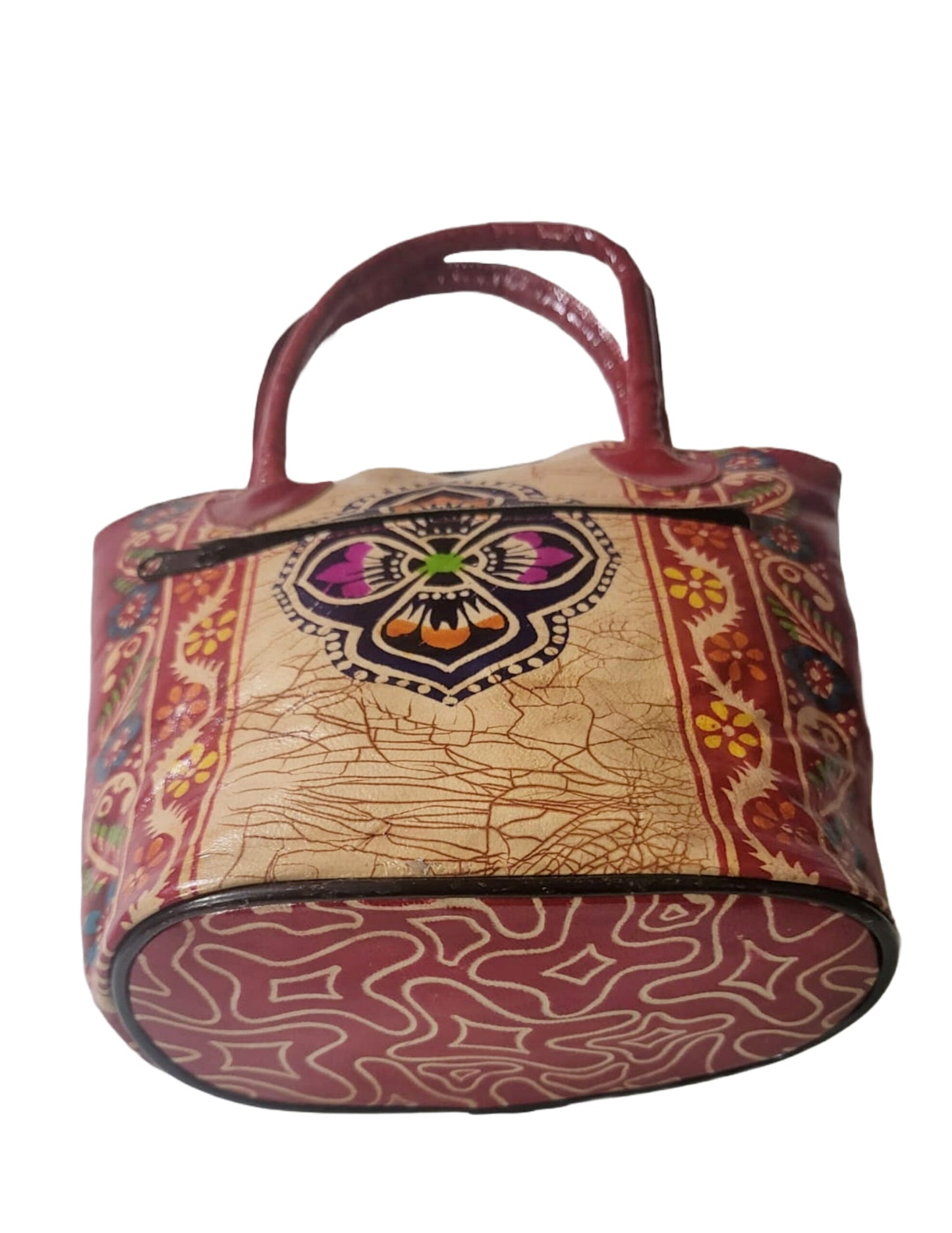 Shantiniketan Pure Leather Red Batik Medium Batua