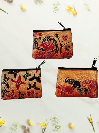 Shantiniketan Small Coin Purse For Women Figure Print (Pack Of 3)