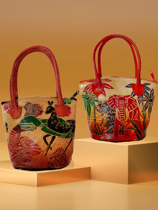 Shantiniketan Pure Leather Small Batua (Combo Of 2) Shakuntala+Safari