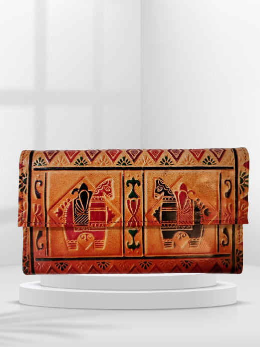 Women’s Shantiniketan Leather Clutch Double Ghora Matka (8 * 5)