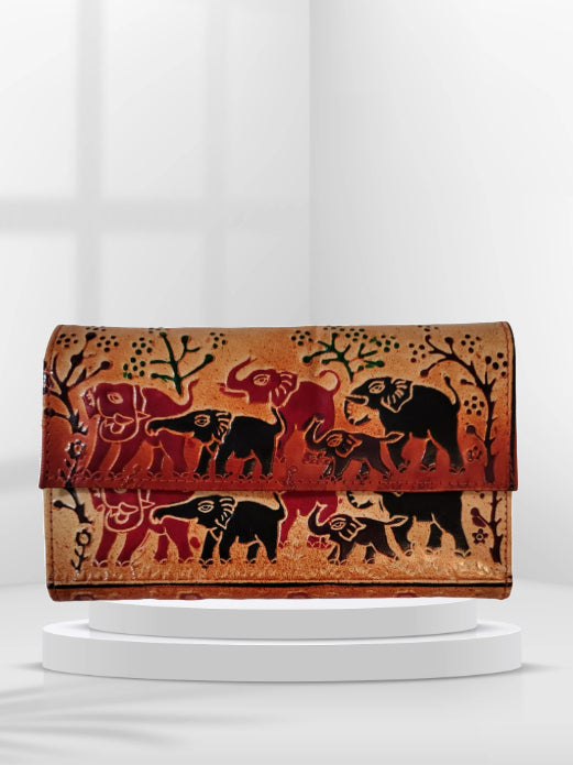 Women’s Shantiniketan Leather Clutch Elephant Heard (8 * 5)