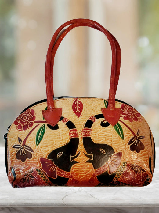 Shantiniketan Pure Leather D Batua Handbag Dual Elephant